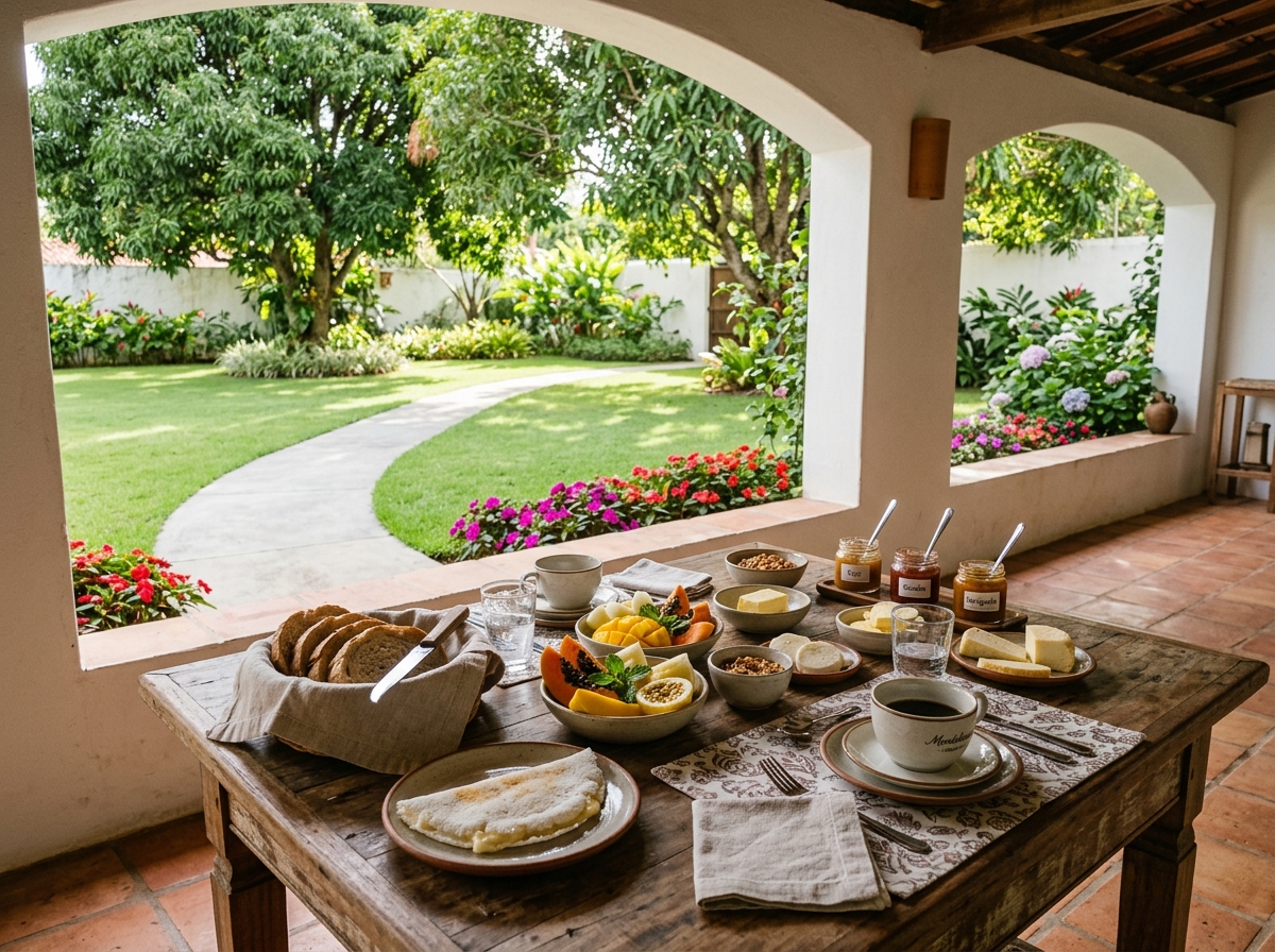 Café da manhã serrano e pratos da gastronomia regional no restaurante da pousada