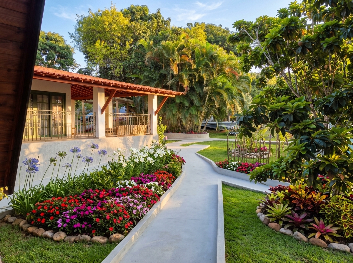 Vista das acomodações e jardins internos da Montelieve Pousada em Ubajara